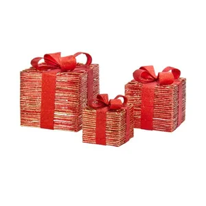 Set of 3 Light Up Red & Gold Christmas Gift Boxes - image 1