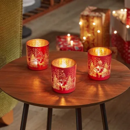 Set of 3 Ruby Wonderland Christmas Tealight Holders