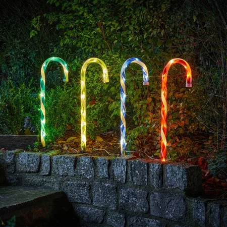 Set of 4 Large Multi-Coloured LED Candy Cane Stake Lights