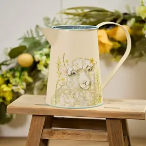 Sheep Floral Metal Jug Decorative Use Only - image 1