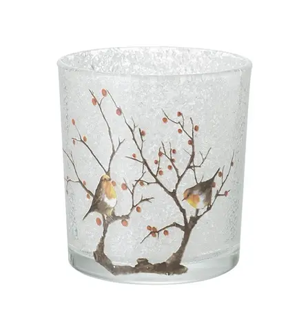 SM MOTTLED GLASS HOLDER WITH ROBINS