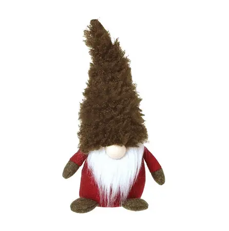 SMALL RED GONK IN BROWN FLUFFY HAT