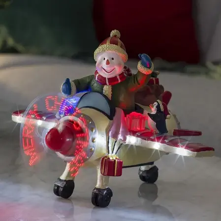 Snowman Aeroplane Animated Christmas Decoration