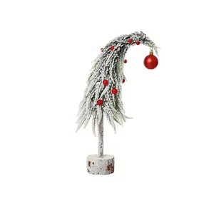 Snowy Tabletop Christmas Tree with Red Baubles