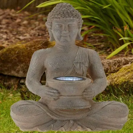 Solarlight In Polystone Buddha