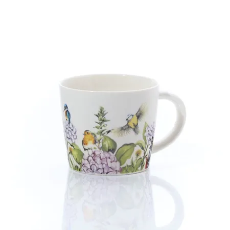 STONEWARE FLORAL FEATHERED BIRD MUG FULL WRAP - image 1