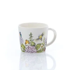 STONEWARE FLORAL FEATHERED BIRD MUG FULL WRAP - image 1
