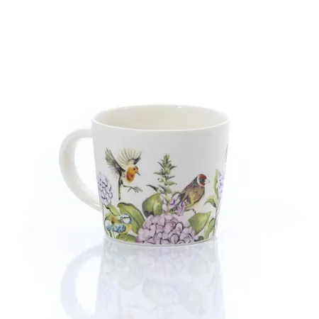 STONEWARE FLORAL FEATHERED BIRD MUG FULL WRAP - image 2