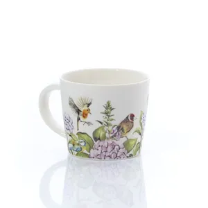 STONEWARE FLORAL FEATHERED BIRD MUG FULL WRAP - image 2