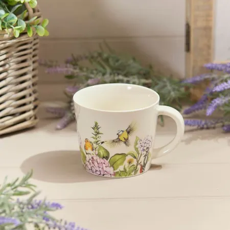 STONEWARE FLORAL FEATHERED BIRD MUG FULL WRAP - image 3