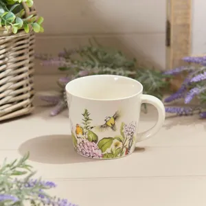 STONEWARE FLORAL FEATHERED BIRD MUG FULL WRAP - image 3