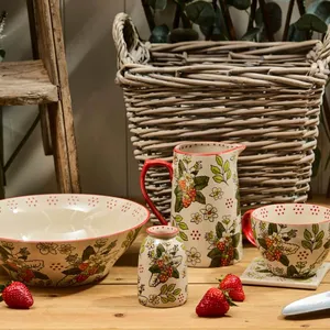 Strawberry Hand Painted Debossed Ceramic Jug - image 3