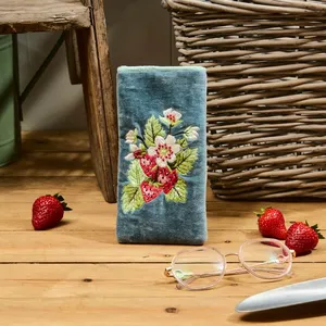 Strawberry Velvet Glasses Case With Embroidery And Beading Detail - image 1