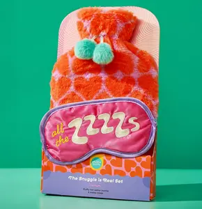 Studio Blom - The Snuggle Is Real - Furry 1.5L Hot Water Bottle And Silk Eye Mask Gift Set