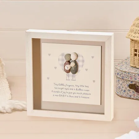 Tiny Little Fingers Baby Resin Couple Keepsake Wood Framed Shadow Box