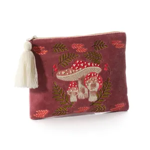 Toadstool Tales Velvet Pouch With Glass Bead Detail And Embroidery - image 1