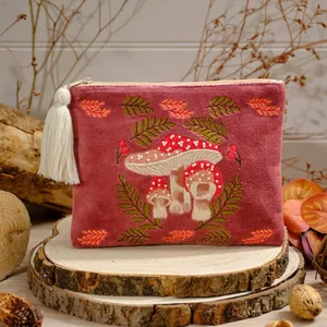 Toadstool Tales Velvet Pouch With Glass Bead Detail And Embroidery - image 2