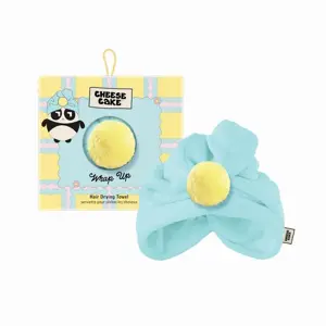 Turban Towel - Blue with Yellow Pompom