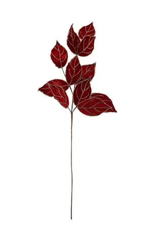 Velvet Leaf Spray 11 Leaves- Red - H76cm