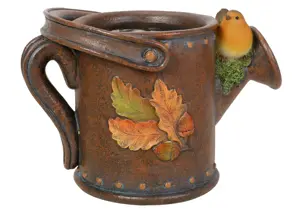 Vivid Arts Real Life Robin Watering Can Planter Antique/Leaf