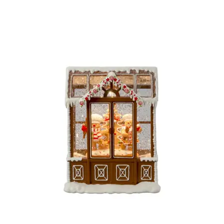 Water Lantern 3xAA Gingerbread House, Warm White LED, Timer - image 1
