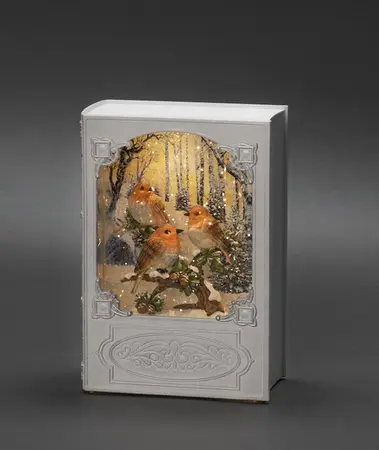 B/O WL, White Book with Robin birds 1 LED. Timer 5H 3xAA&USB - image 1