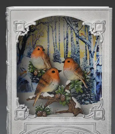 B/O WL, White Book with Robin birds 1 LED. Timer 5H 3xAA&USB - image 2
