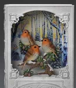 B/O WL, White Book with Robin birds 1 LED. Timer 5H 3xAA&USB - image 2