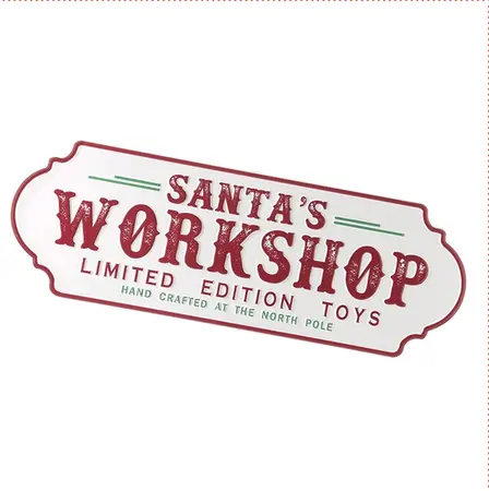 White Santa's Workshop Metal Sign