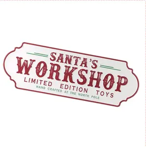 White Santa's Workshop Metal Sign