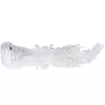 White/Silver Sparkling Bird Clip w Feather Tail  O