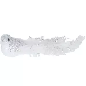 White/Silver Sparkling Bird Clip w Feather Tail  O