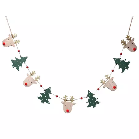 Wood Deer Head/Trees String Garland