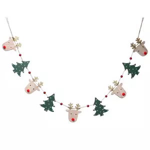 Wood Deer Head/Trees String Garland