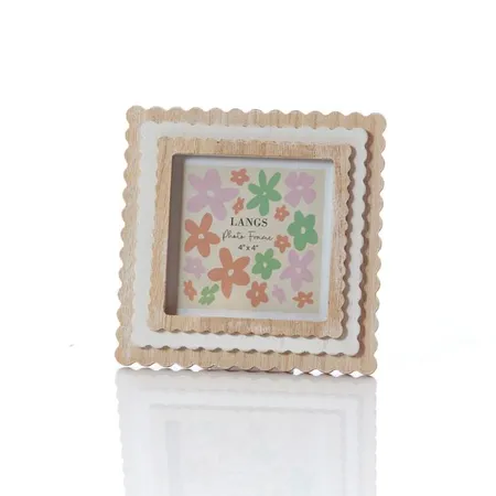 Wood Triple Layer Scalloped Square Natural With White Frame - image 1