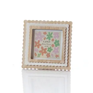 Wood Triple Layer Scalloped Square Natural With White Frame - image 1