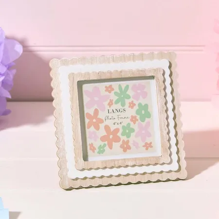 Wood Triple Layer Scalloped Square Natural With White Frame - image 2