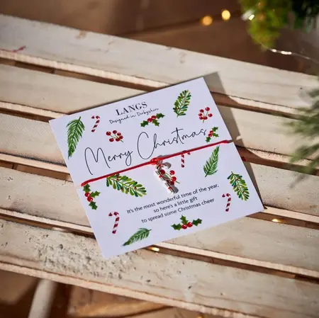 XMAS CANDY CANE BRACELET ON CHRISTMAS CHEER CARD WITH ENVELOPE