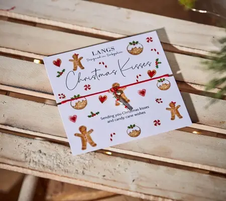 XMAS CANDY CANE BRACELET ON GINGERBREAD CARD WITH ENVELOPE