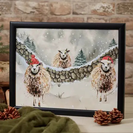 Xmas Sheep Scene Cushioned Lap Tray Heat Resistant Wood