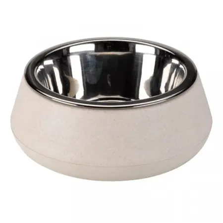FloorGrip Bamboo & SS Bowl - Stone 14 cm Dia.