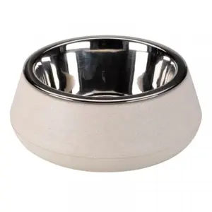 FloorGrip Bamboo & SS Bowl - Stone 14 cm Dia.
